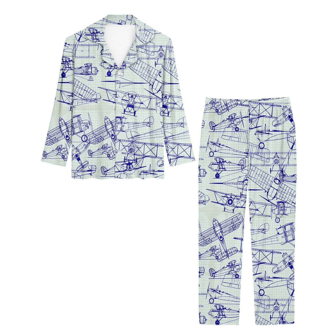Amazing Drawings of Old Aircrafts Designed Women Button Pajamas