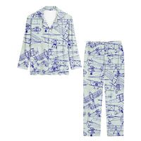 Thumbnail for Amazing Drawings of Old Aircrafts Designed Women Button Pajamas