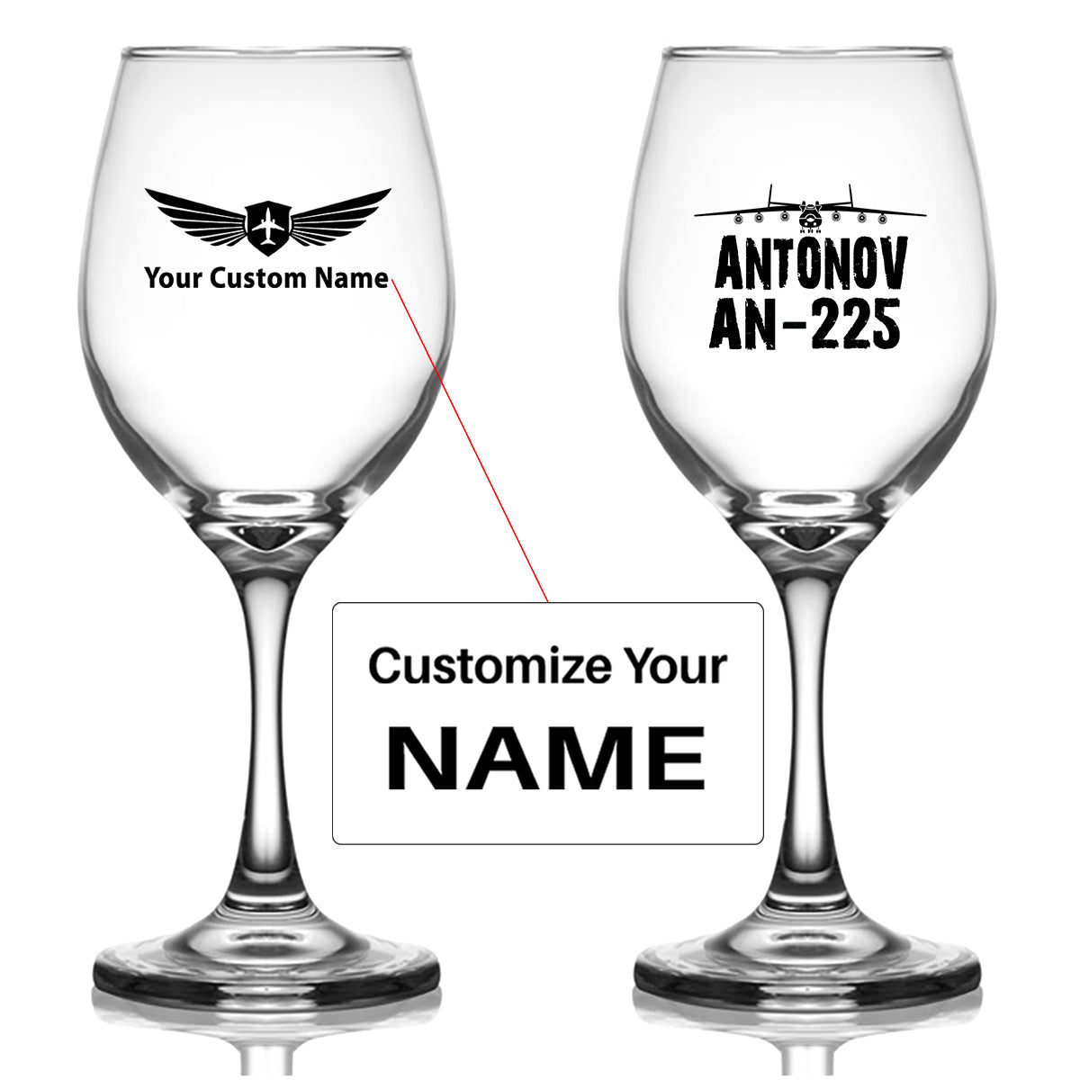 Antonov AN-225 & Plane Designed Wine Glasses