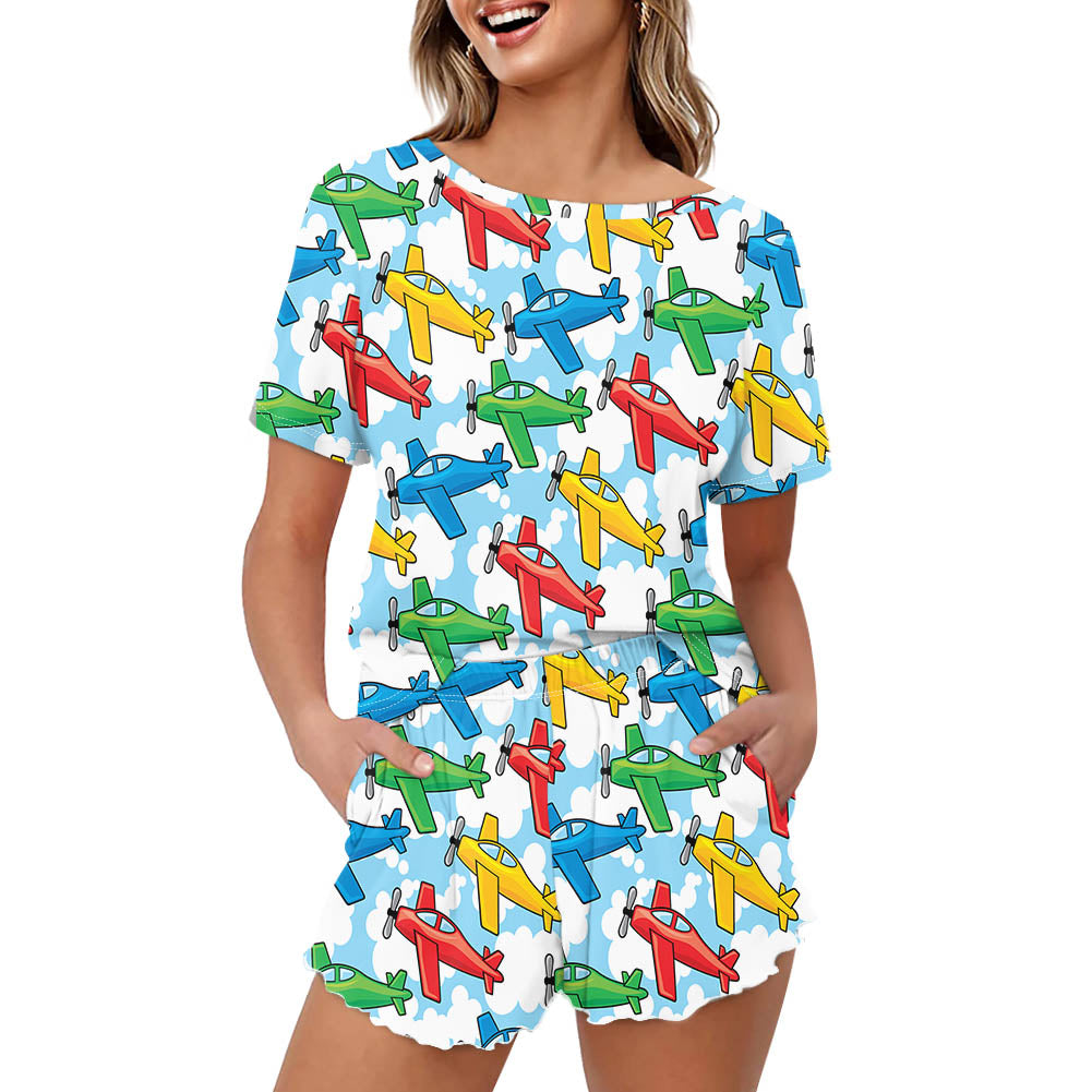 Funny Airplanes Designed Women Summer Home Suits
