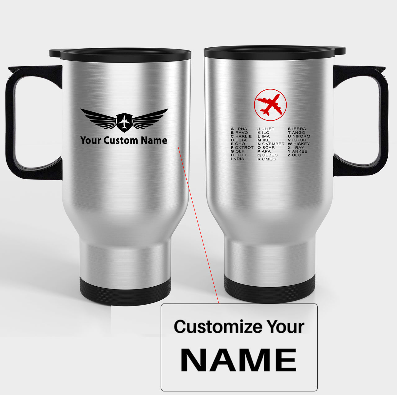 Aviation Alphabet 2 Designed Travel Mugs (With Holder)