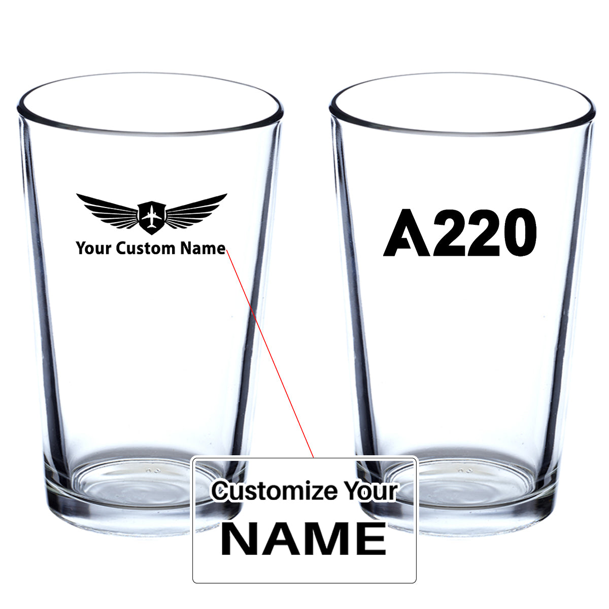 A220 Flat Text Designed Beer & Water Glasses