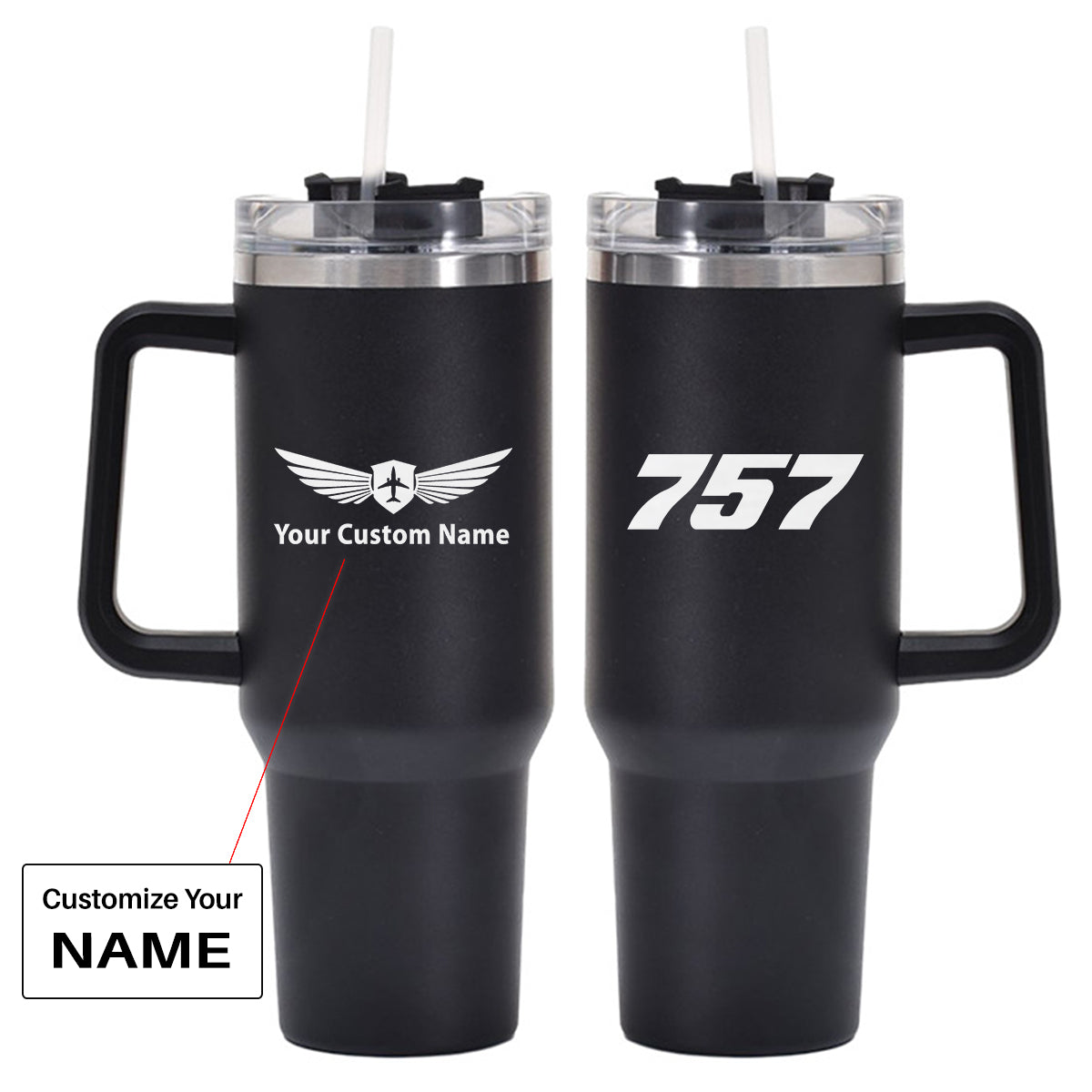 757 Flat Text Designed 40oz Stainless Steel Car Mug With Holder