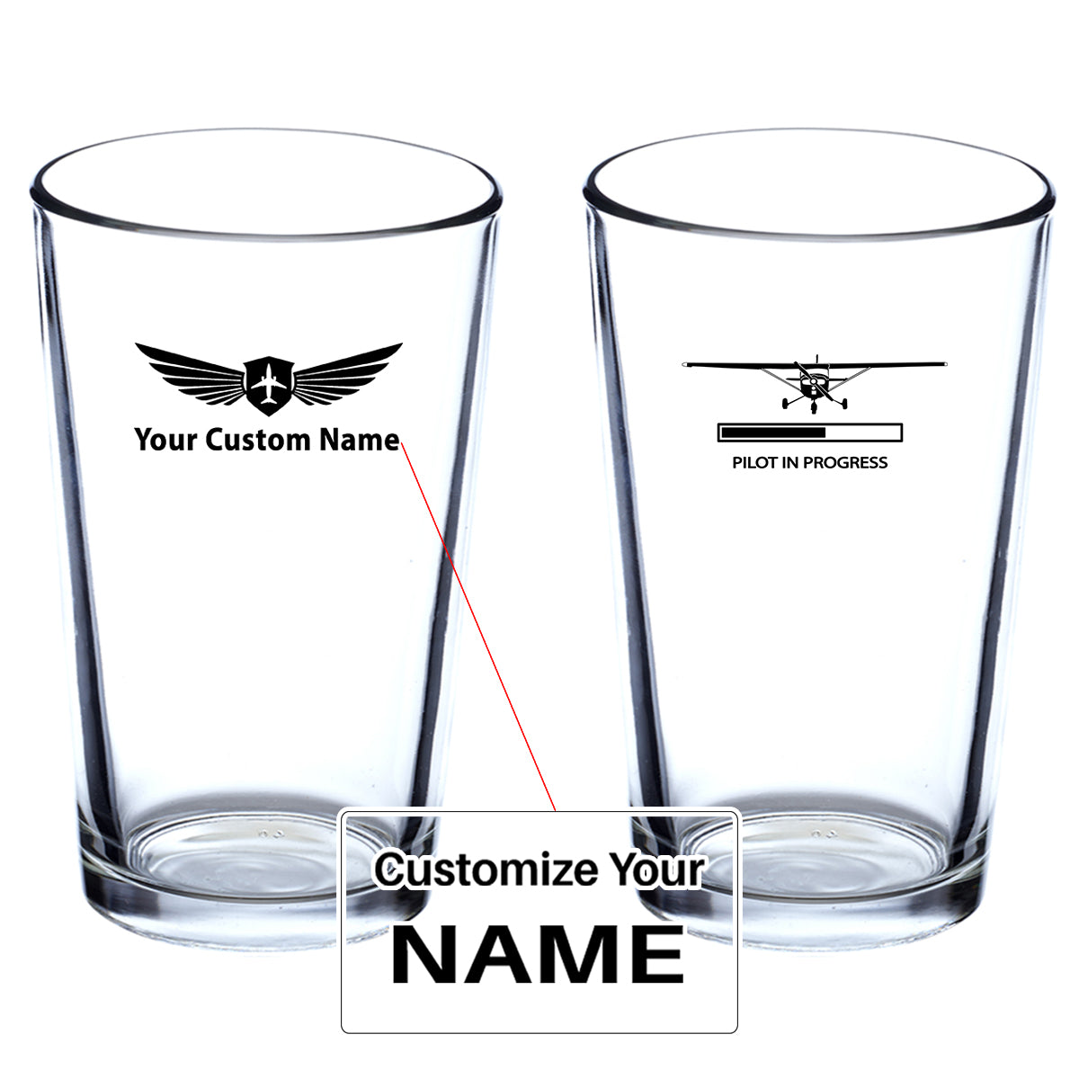 Pilot In Progress (Cessna) Designed Beer & Water Glasses
