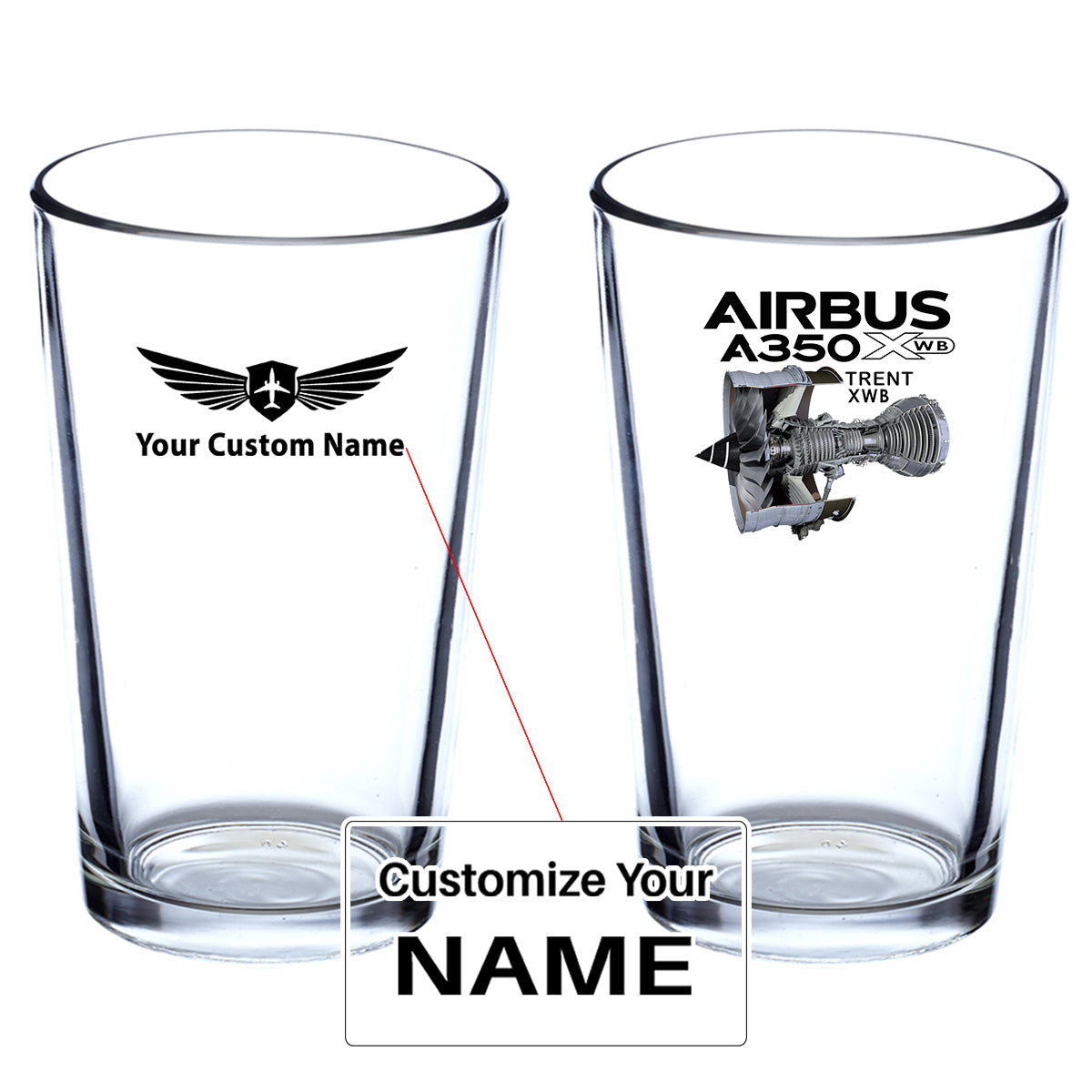 Airbus A350 & Trent Wxb Engine Designed Beer & Water Glasses
