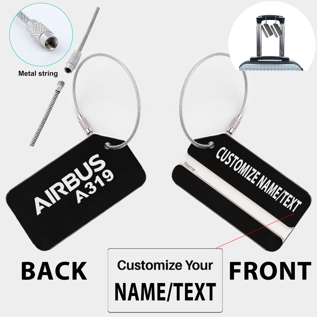 Airbus A319 & Text Designed Fashion Metal Luggage Tags