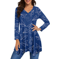 Thumbnail for Paper Airplane & Fly (Blue) 2 Designed Women Lrregular V-neck Skirts