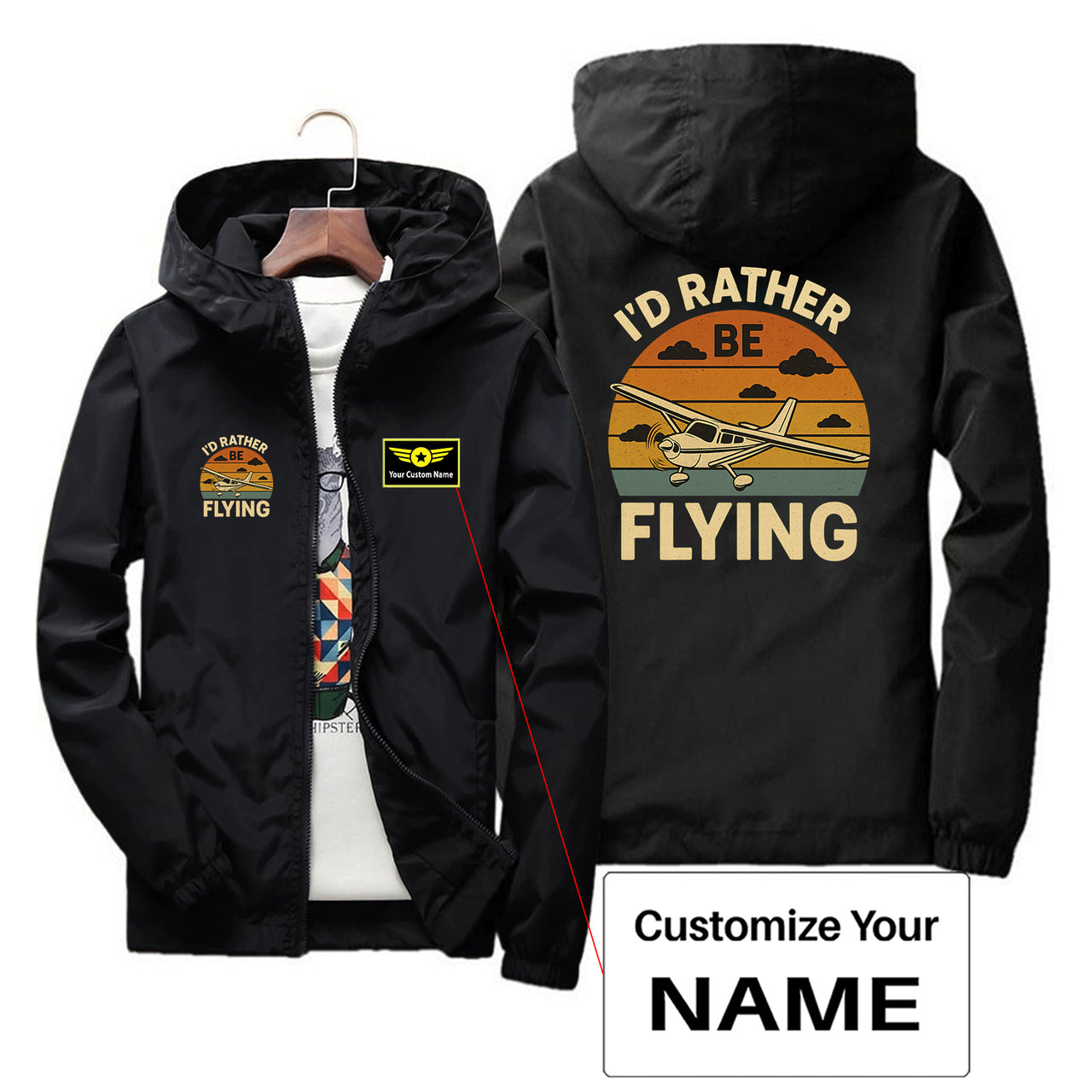 Retro I'D Rather Be Flying Designed Thin Windbreaker Jackets