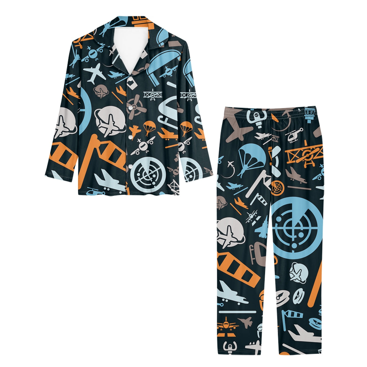 Aviation Icons Designed Women Button Pajamas