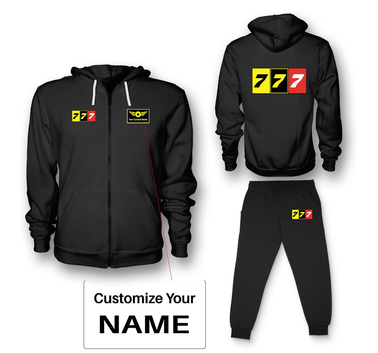 Flat Colourful 777 Designed Zipped Hoodies & Sweatpants Set