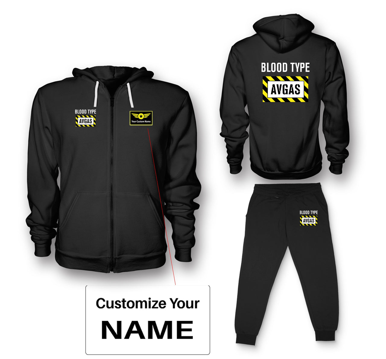 Blood Type AVGAS Designed Zipped Hoodies & Sweatpants Set