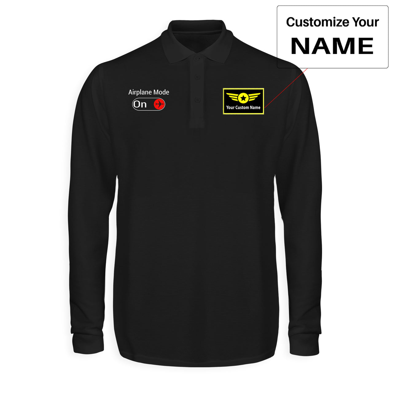 Airplane Mode On Designed Long Sleeve Polo T-Shirts