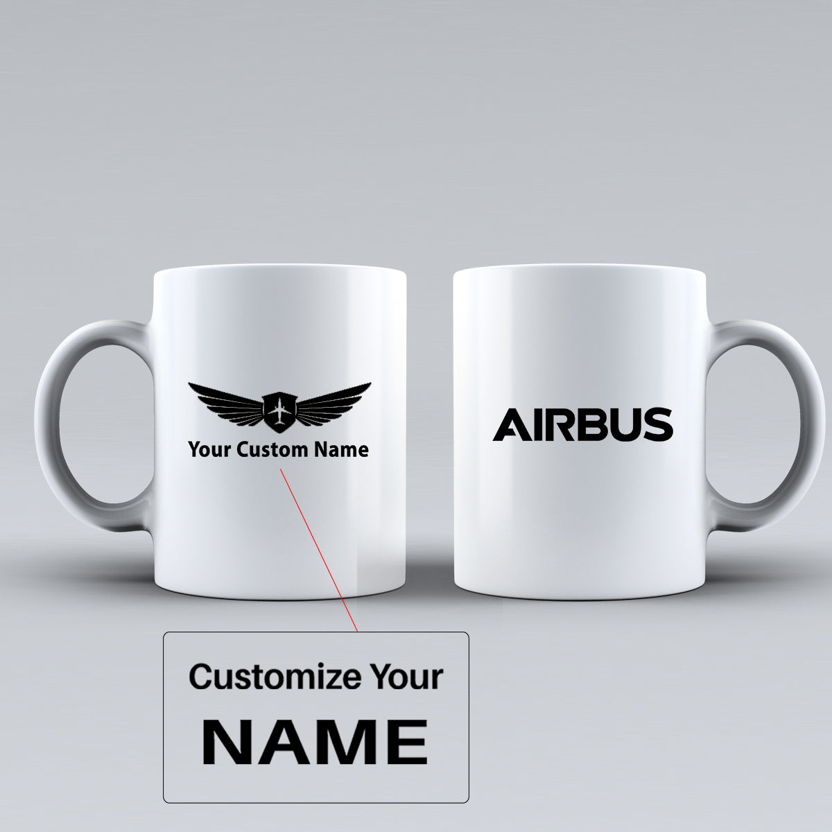 Airbus & Text Designed Ceramic White Mugs