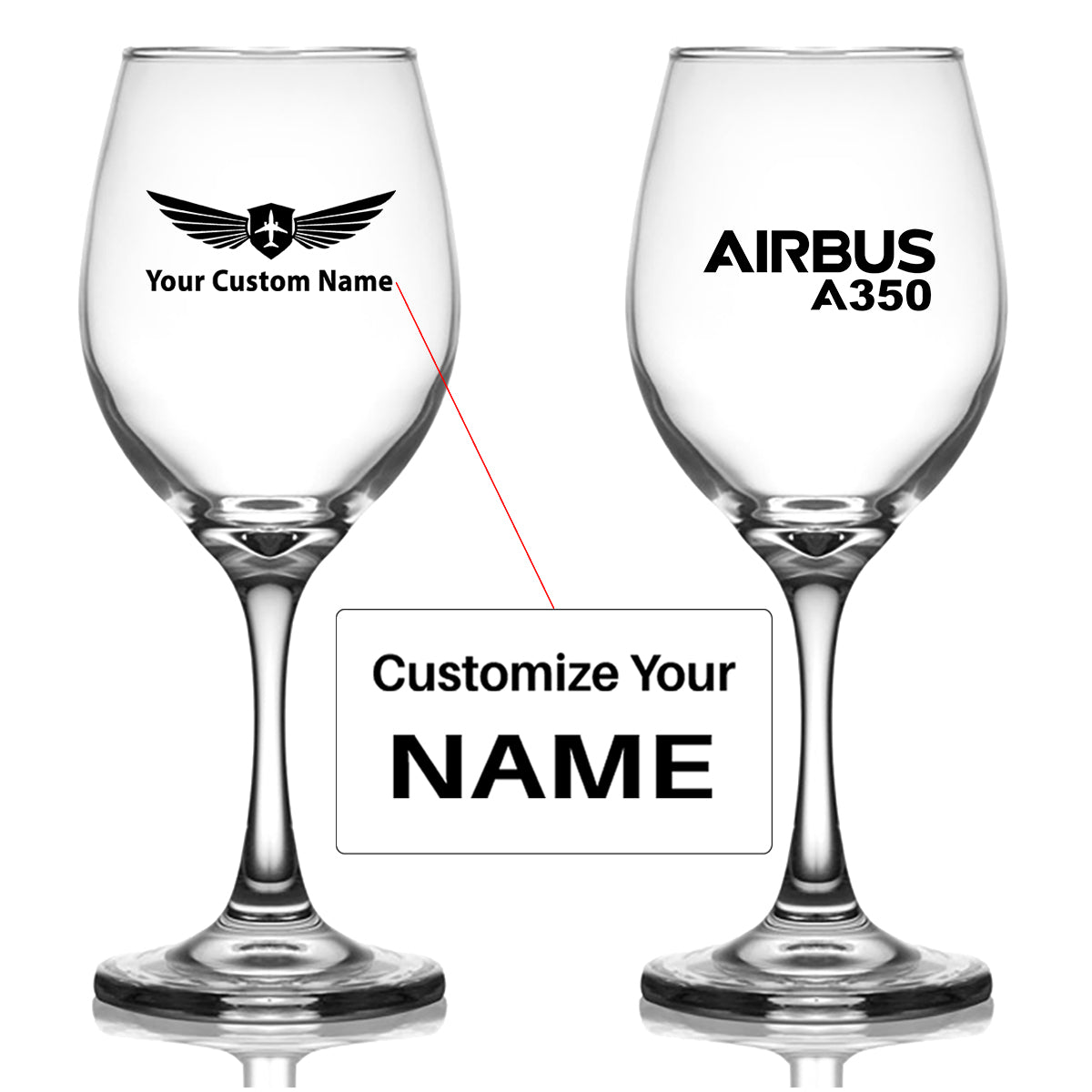 Airbus A350 & Text Designed Wine Glasses