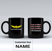 Thumbnail for I Fly Airplanes Designed Black Mugs