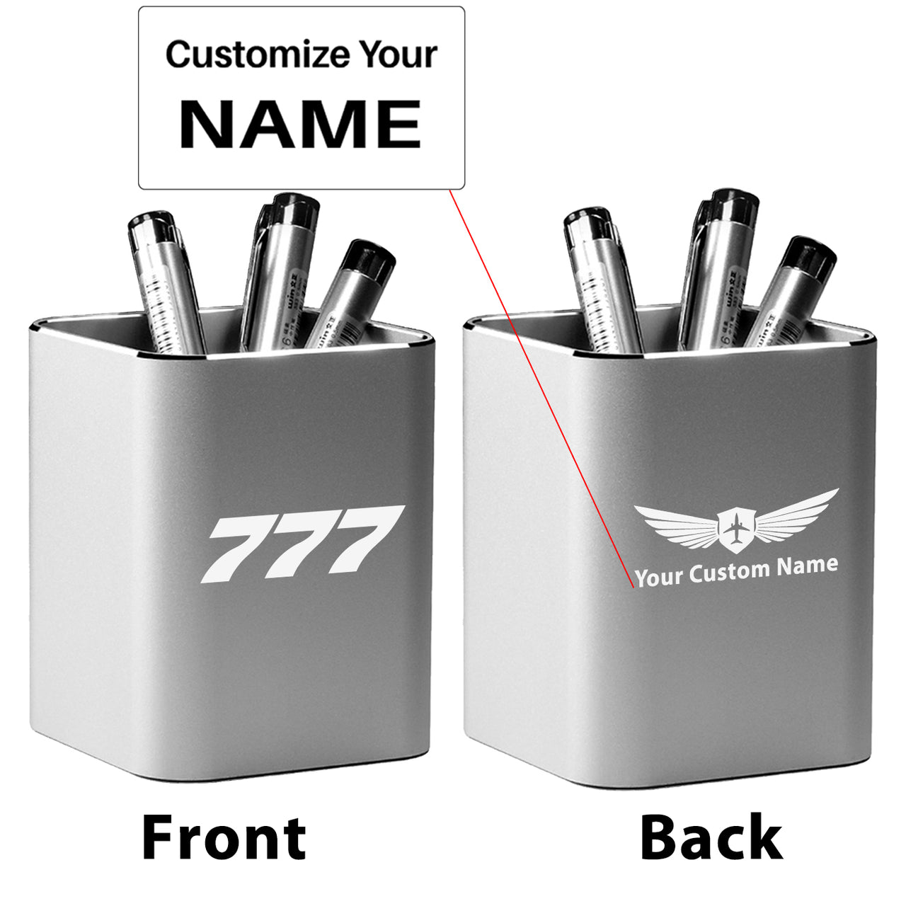 777 Flat Text Designed Aluminium Alloy Pen Holders