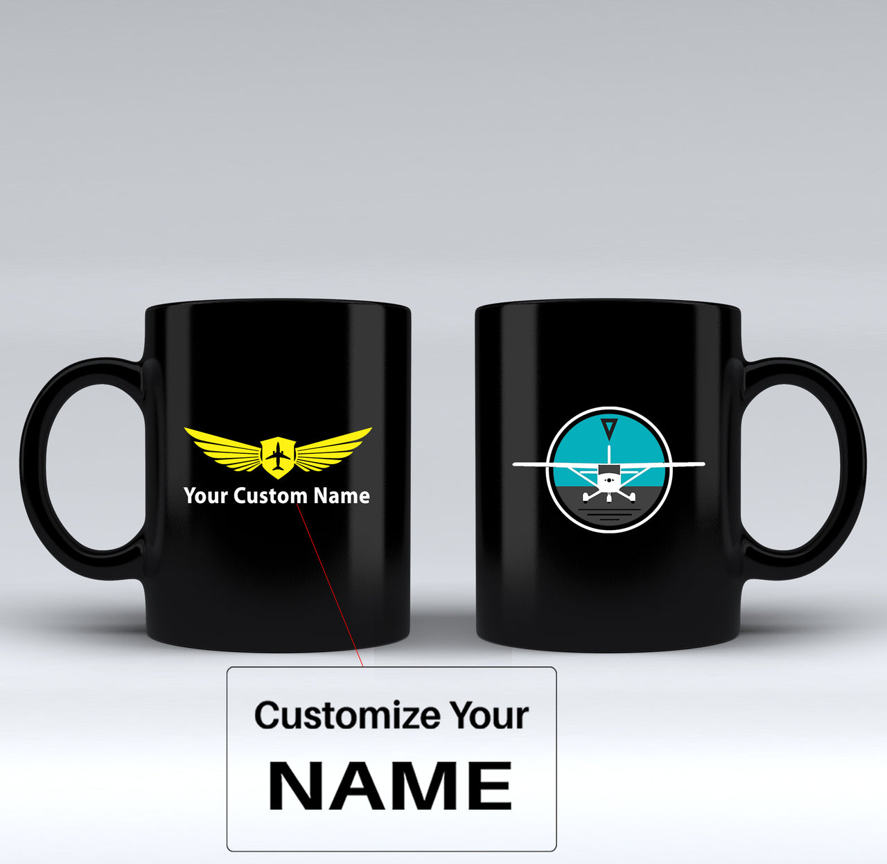 Cessna & Gyro Designed Black Mugs