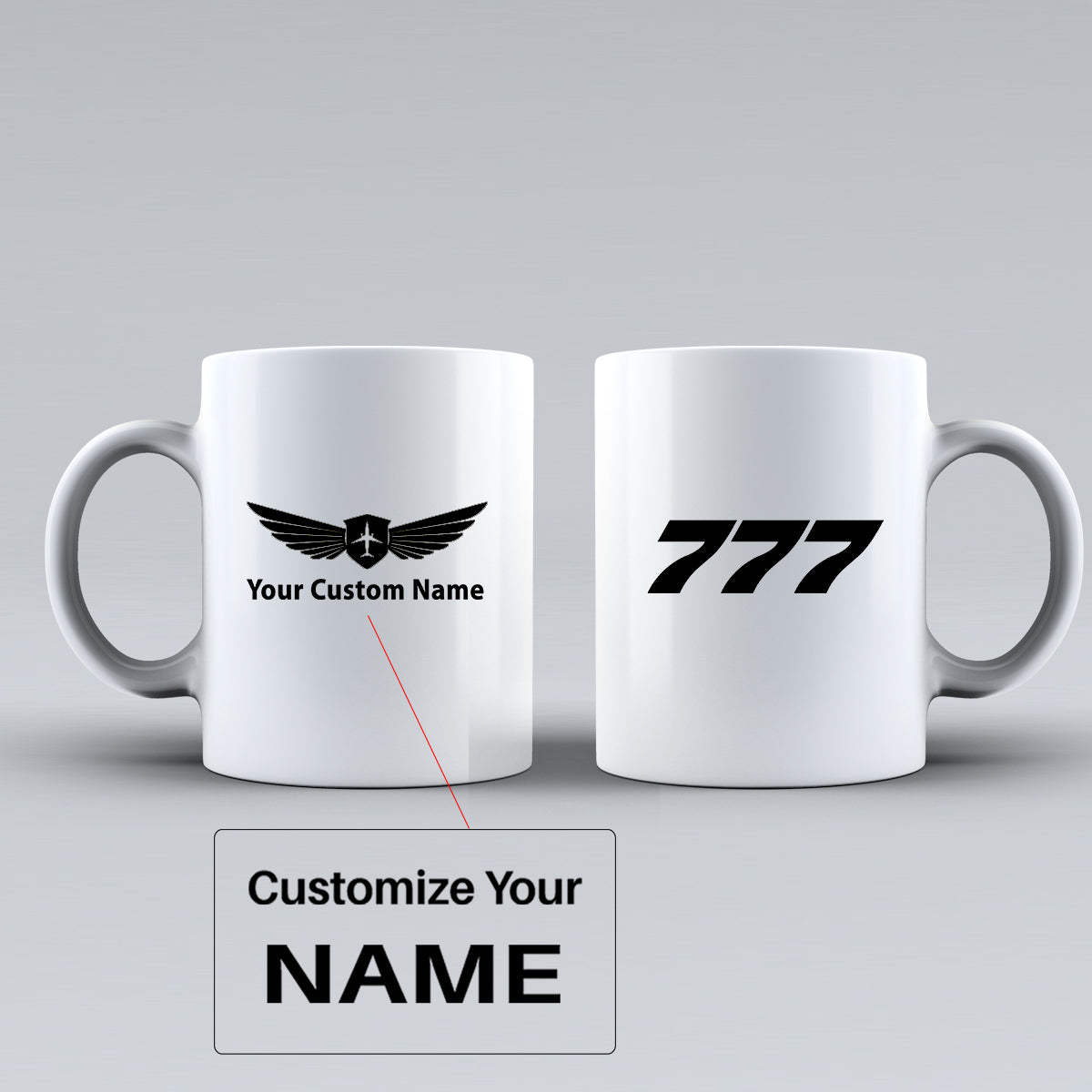 777 Flat Text Designed Ceramic White Mugs