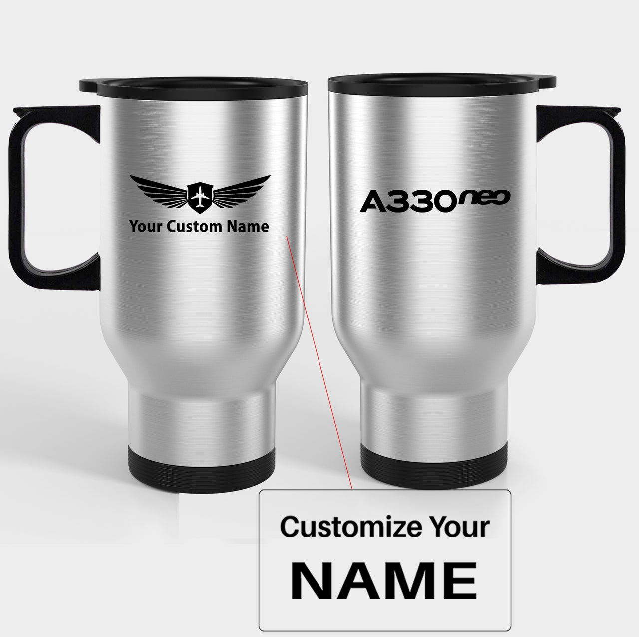 A330neo & Text Designed Travel Mugs (With Holder)