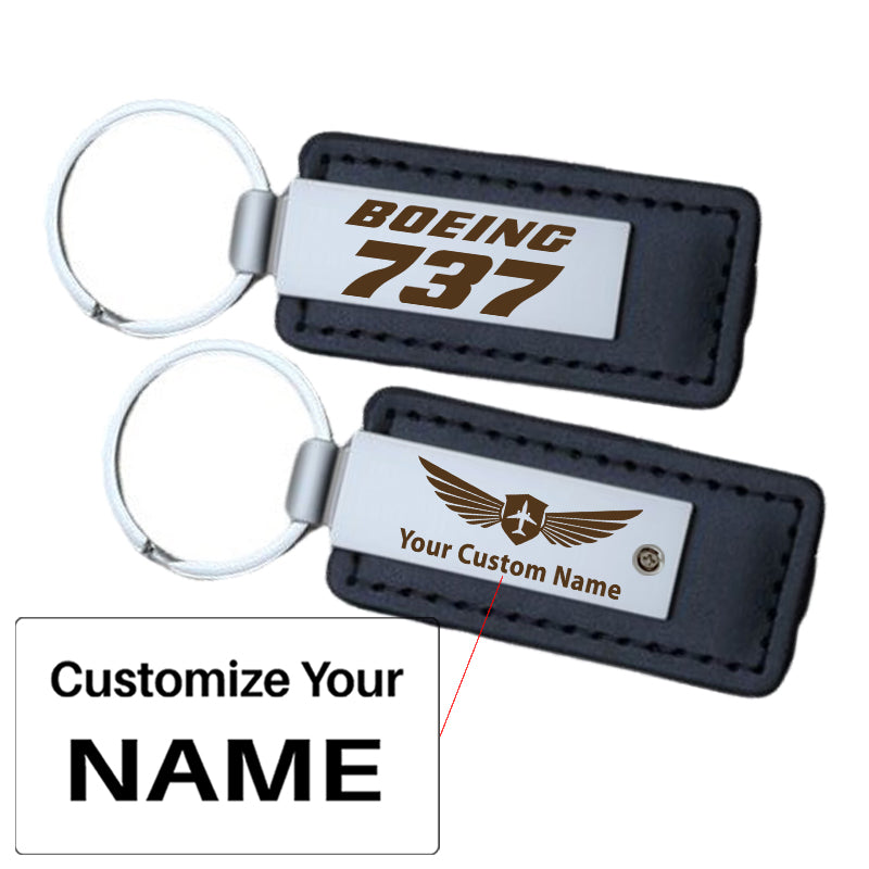 Boeing 737 & Text Faux Leather Key Chains