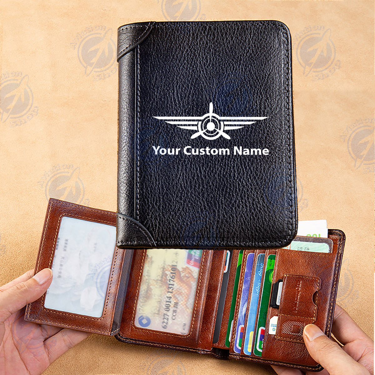 Custom Name (Badge 3) Designed Leather Wallets