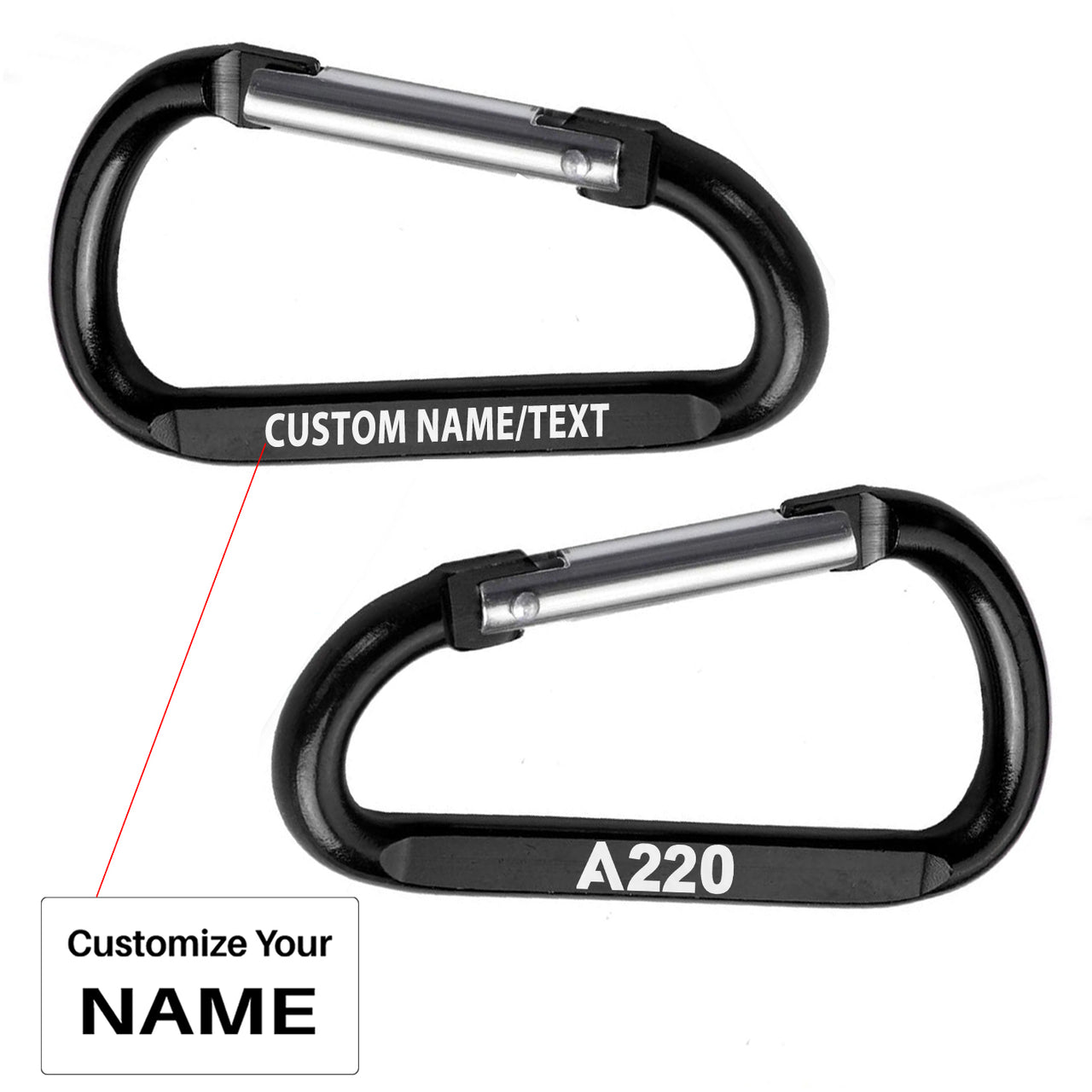 A220 Flat Text Designed Aluminum Alloy Carabiner Key chains