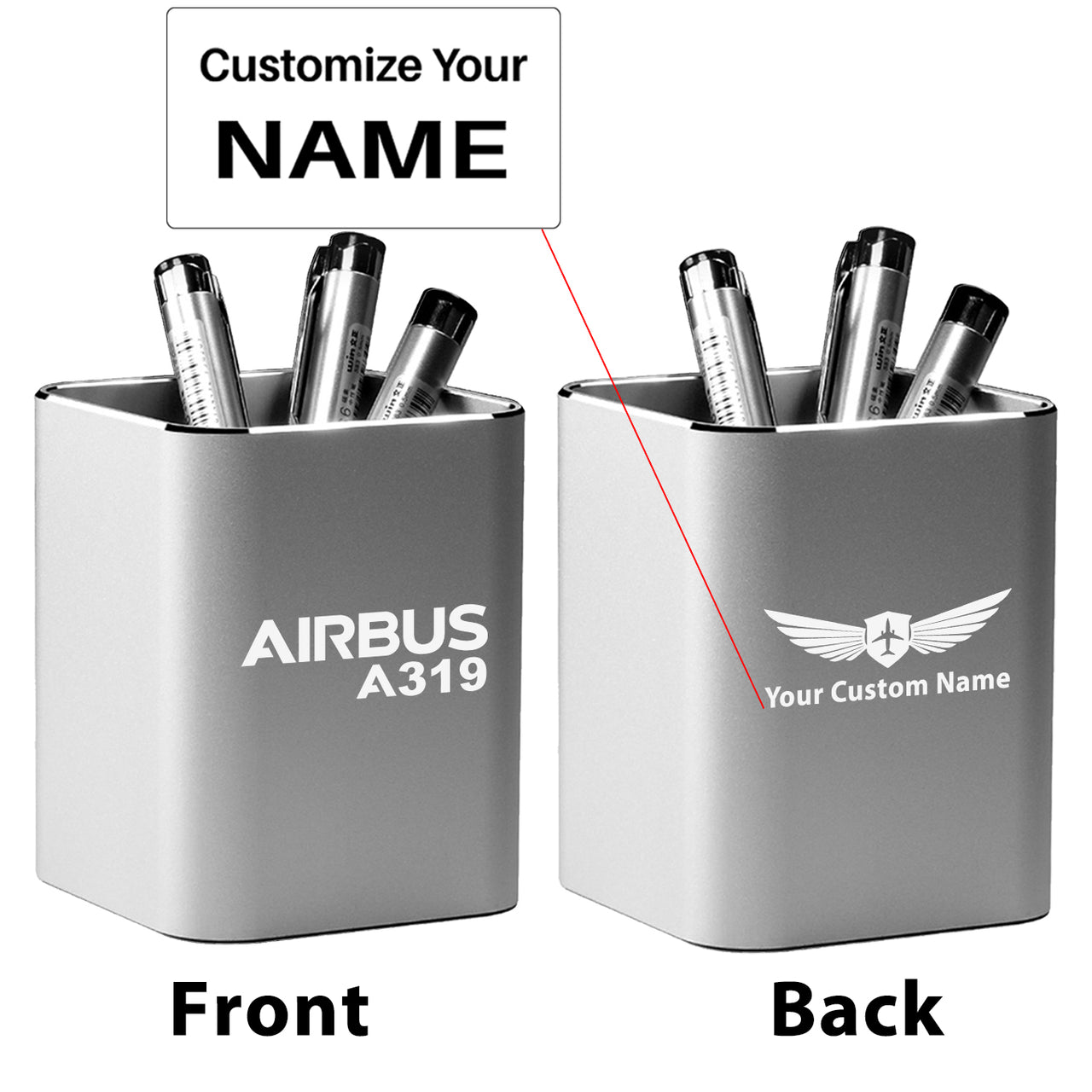 Airbus A319 & Text Designed Aluminium Alloy Pen Holders
