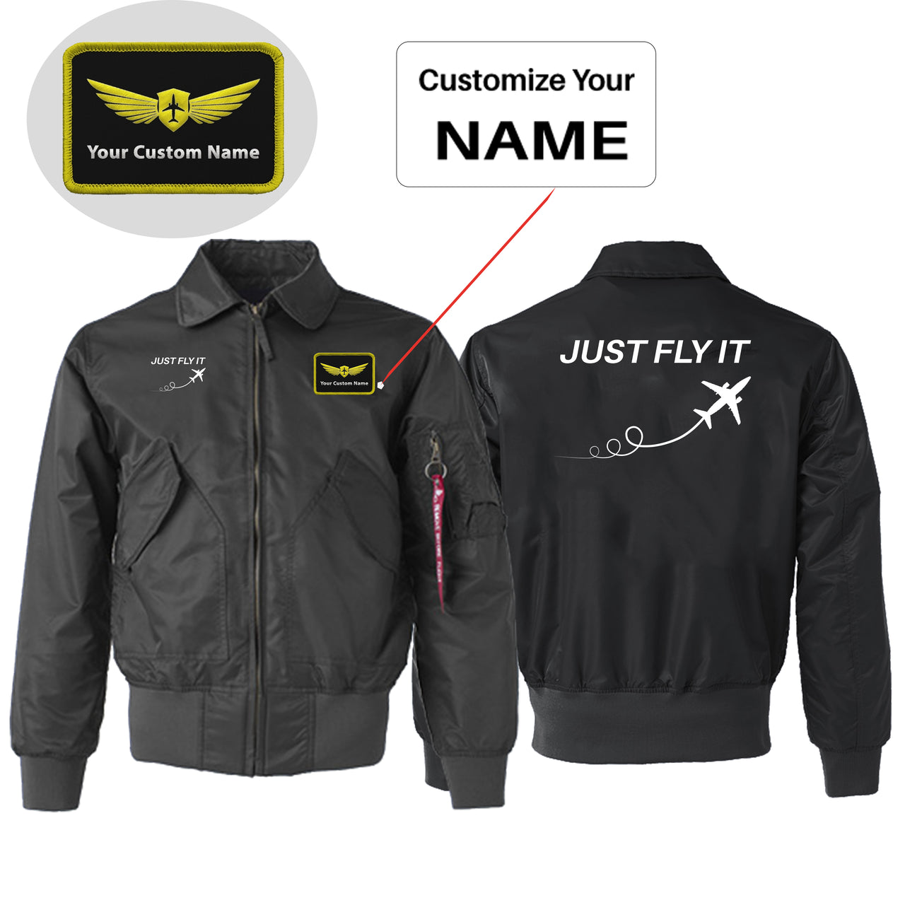 Just Fly It Designed Embroidered Patch Attachable Jackets