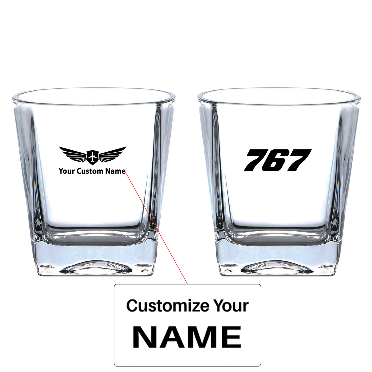 767 Flat Text Designed Whiskey Glass