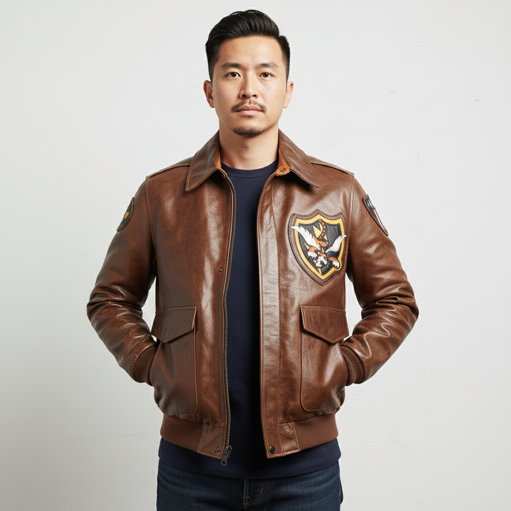 Flying Tigers Patch Designed Genuine Leather Pilot Jackets