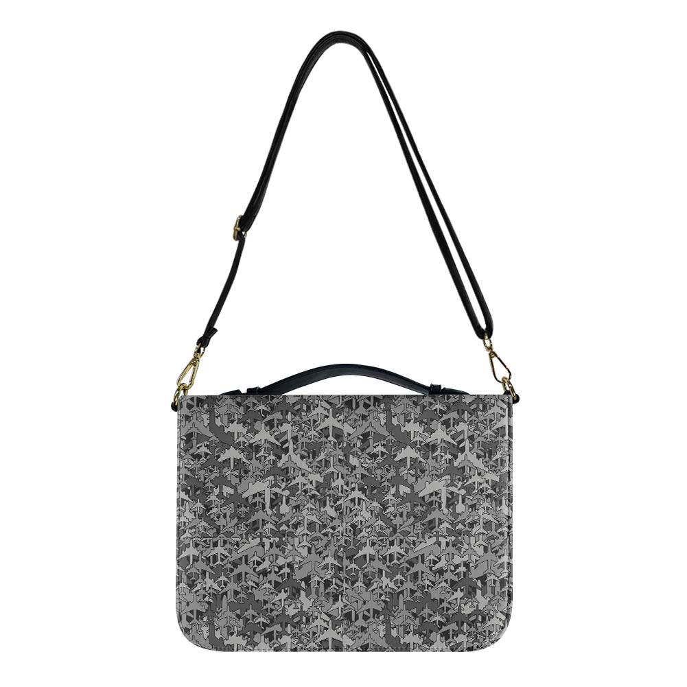 Dark Coloured Airplanes 2 Designed PU Accessories Bags Strap Style