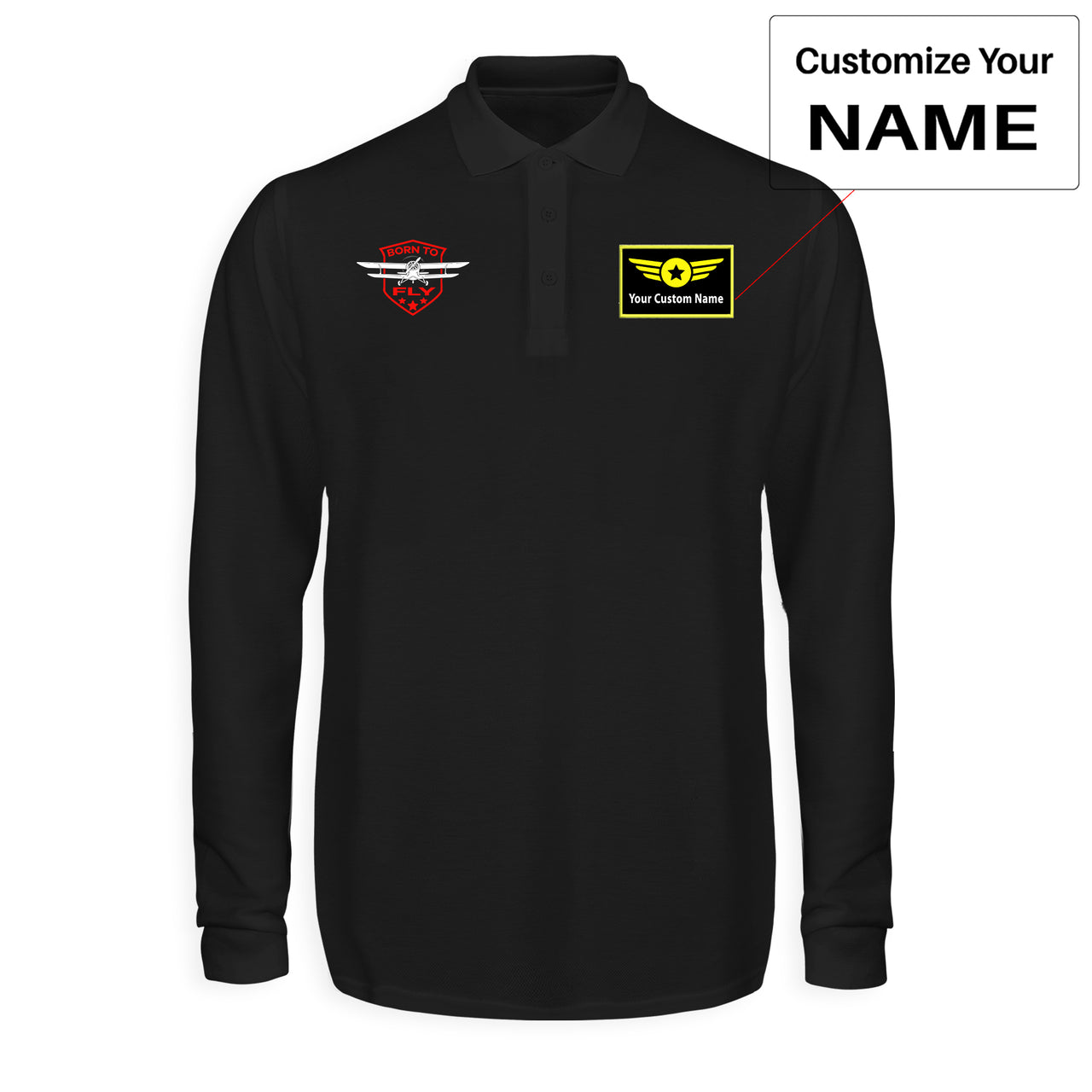 Born To Fly Designed Designed Long Sleeve Polo T-Shirts