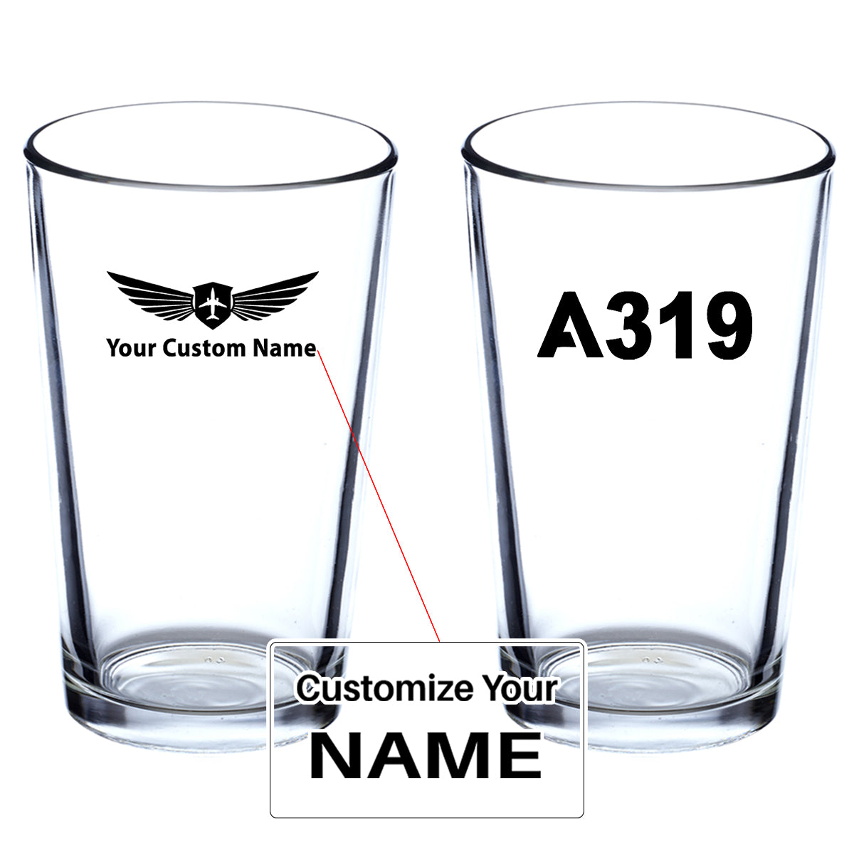 A319 Flat Text Designed Beer & Water Glasses