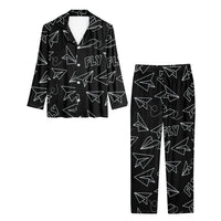Thumbnail for Paper Airplane & Fly Black Designed Women Button Pajamas