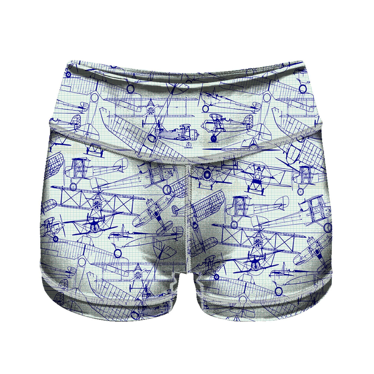 Amazing Drawings of Old Aircrafts Designed Women Yoga Shorts Pants