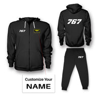 Thumbnail for 767 Flat Text Designed Zipped Hoodies & Sweatpants Set