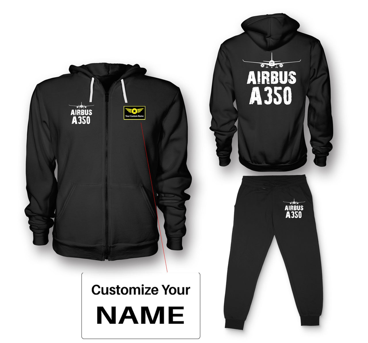 Airbus A350 & Plane Designed Zipped Hoodies & Sweatpants Set