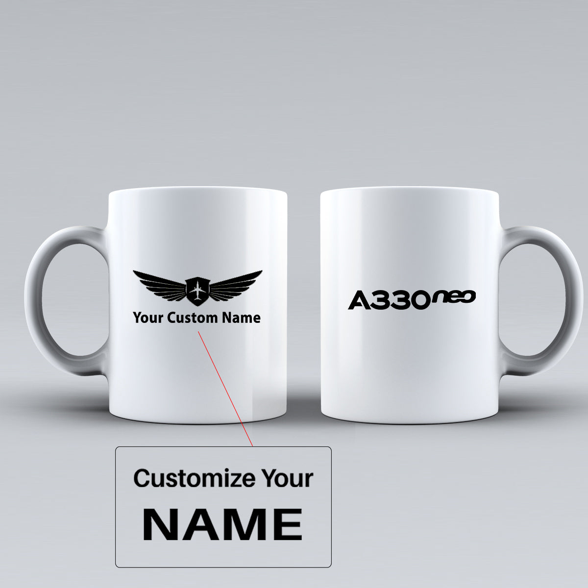 A330neo & Text Designed Ceramic White Mugs