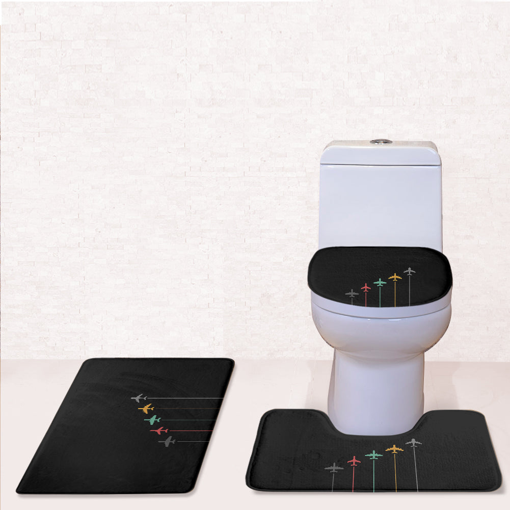 Black & White Super Travel Icons Black Designed Toilet Seat Cover Three-piece Set