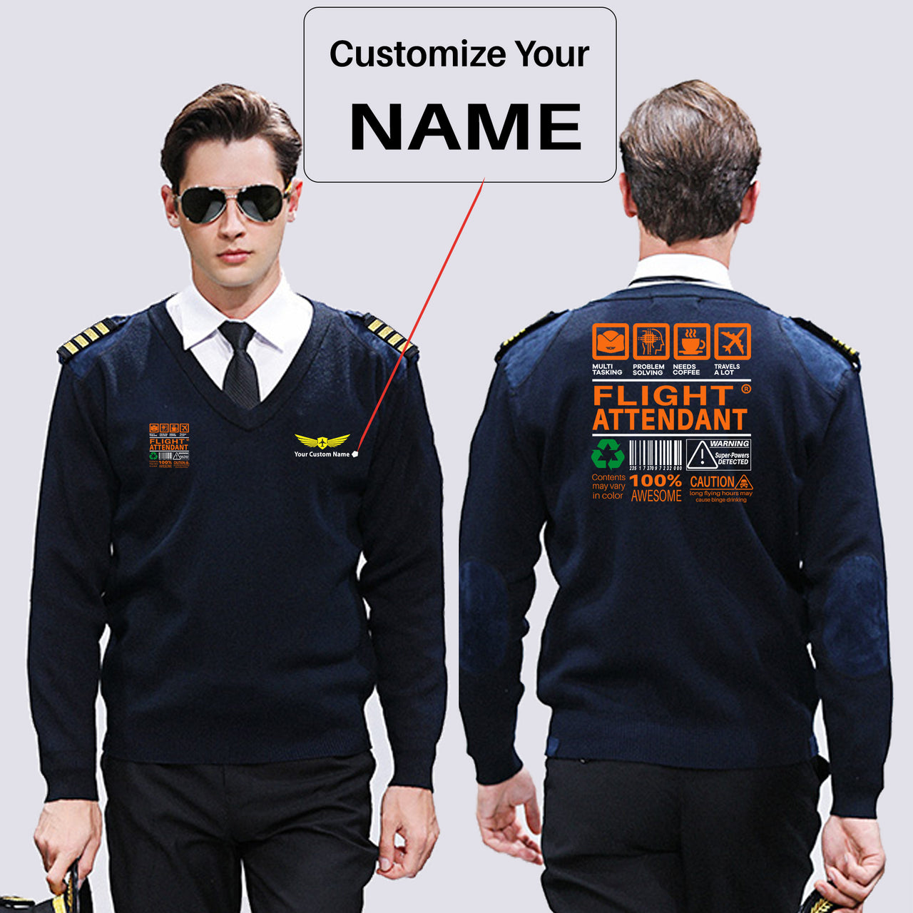 Flight Attendant Label Designed Wool Pilot Sweaters