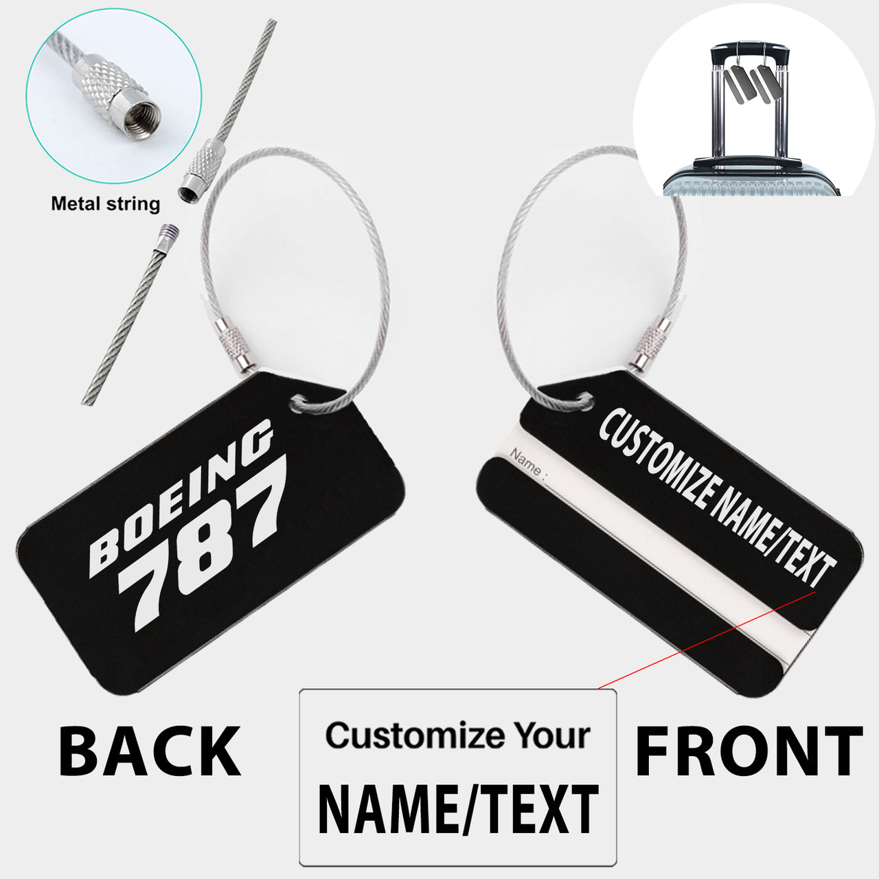 Boeing 787 & Text Designed Fashion Metal Luggage Tags