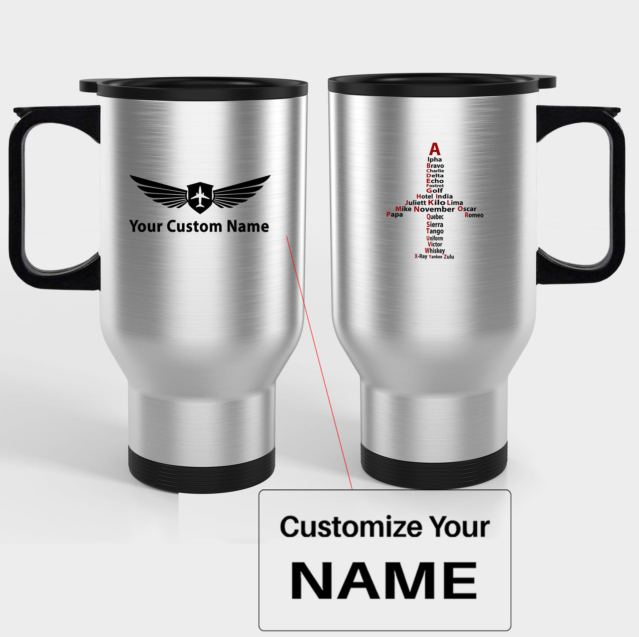 Airplane Shape Aviation Alphabet Designed Travel Mugs (With Holder)