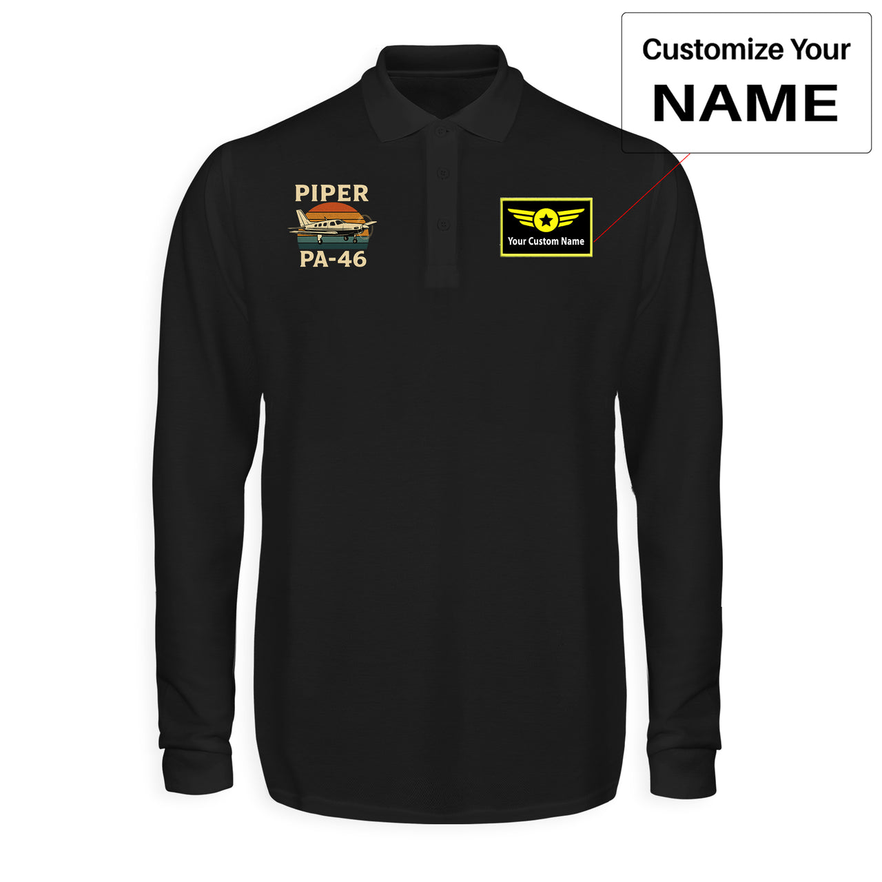 Retro Piper PA-46 Designed Long Sleeve Polo T-Shirts