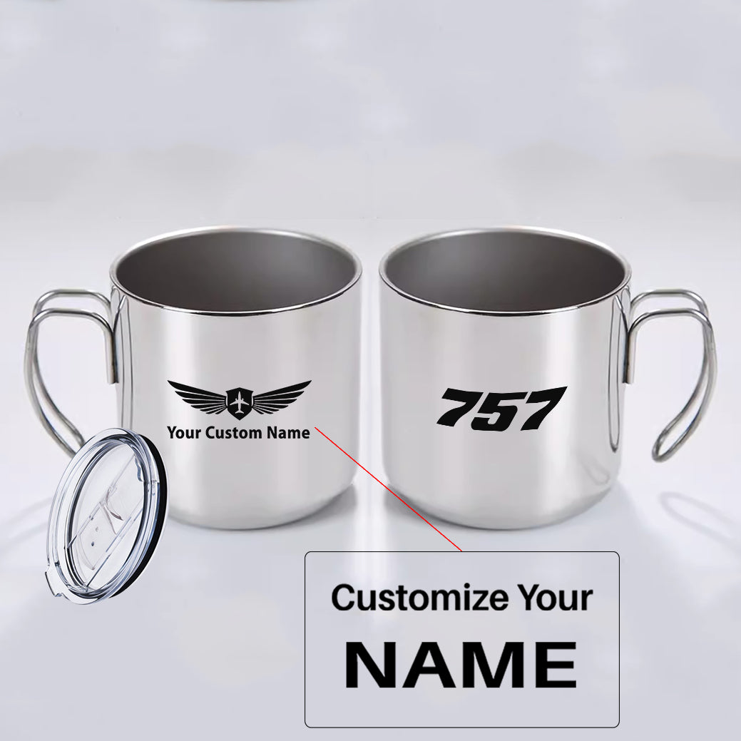 757 Flat Text Designed Stainless Steel Portable Mugs