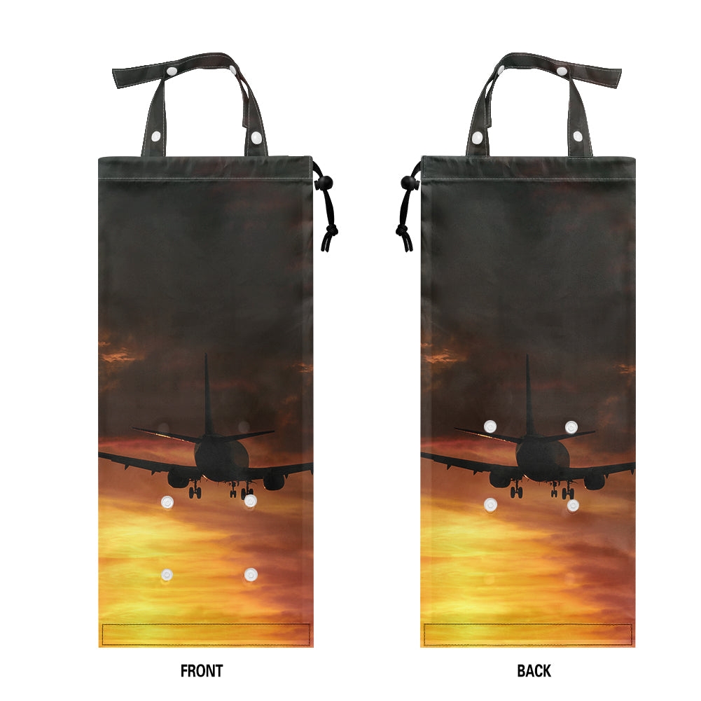 Beautiful Aircraft Landing at Sunset Designed Car Folding Garbage Bags