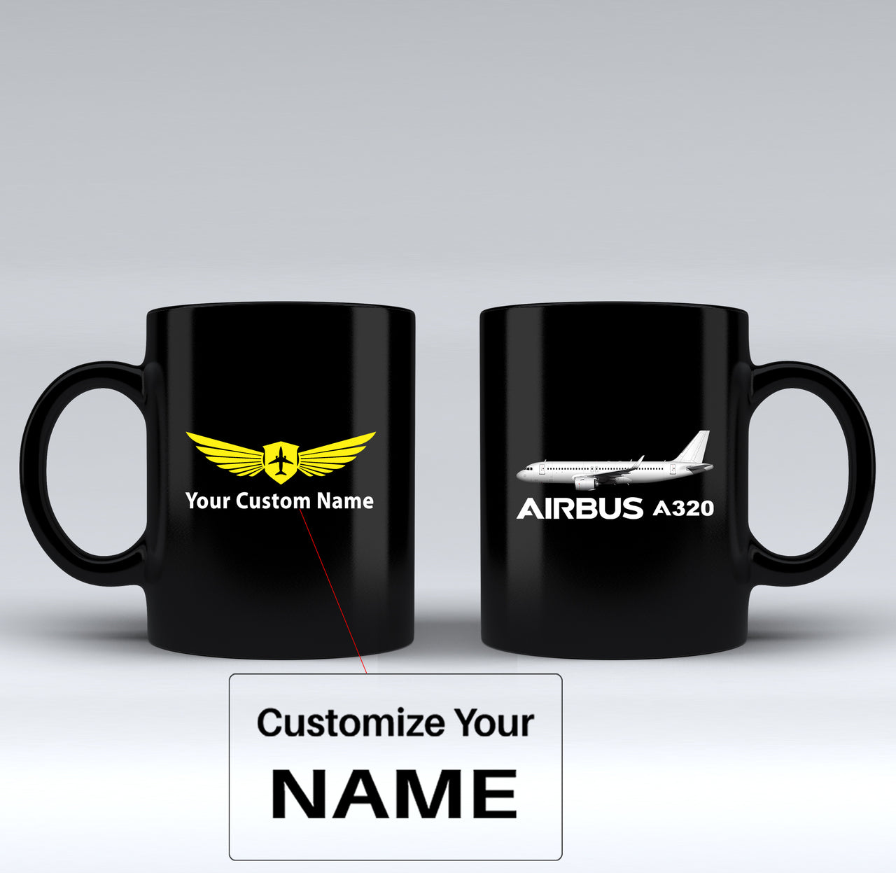 The Airbus A320 Designed Black Mugs