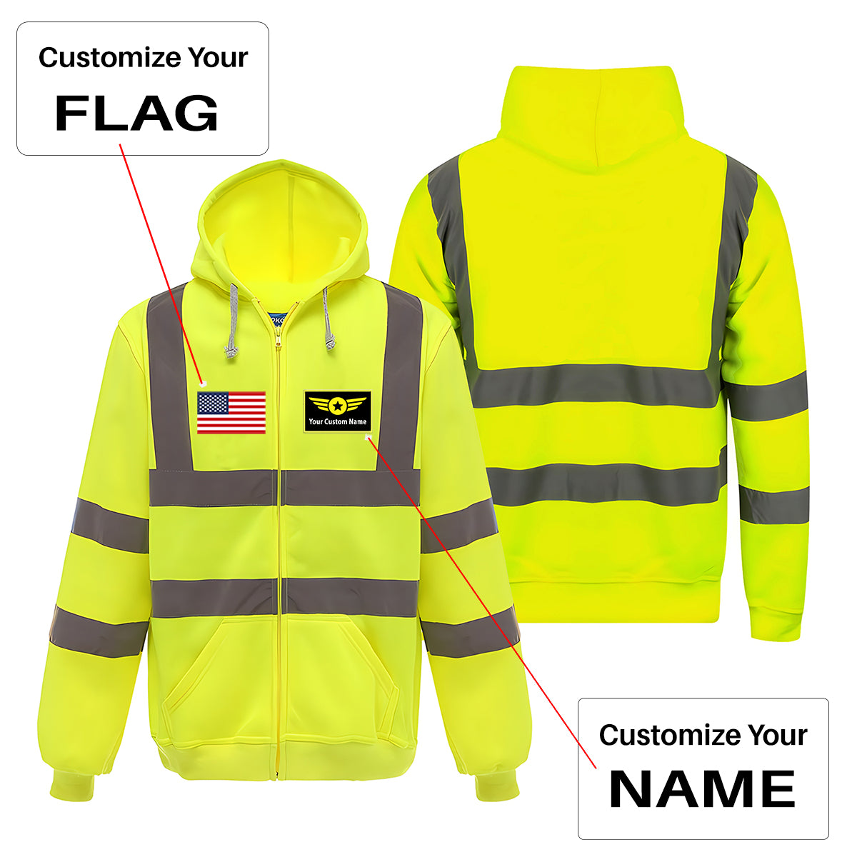 Custom Name (Special Badge) Designed Reflective Zipped Hoodies