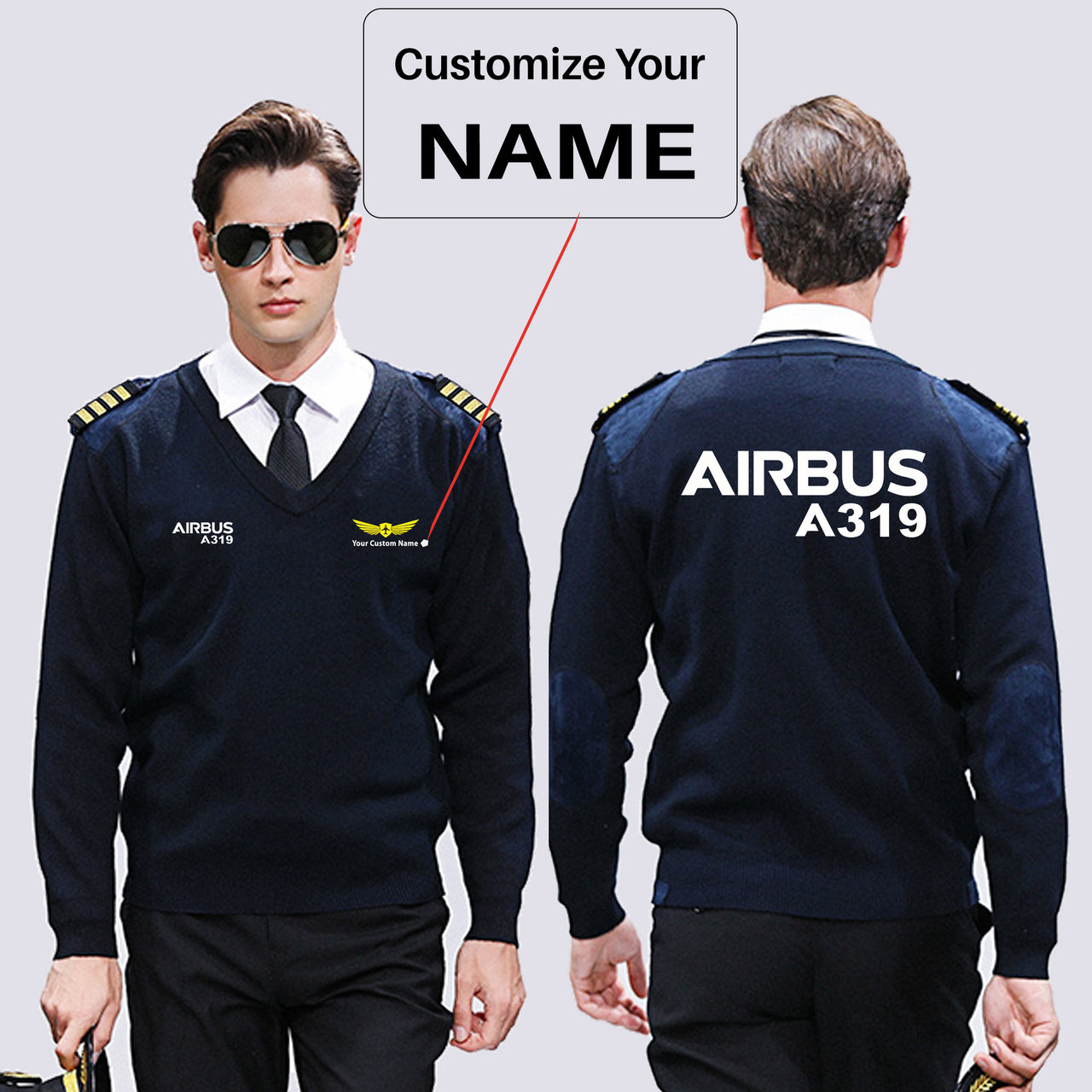 Airbus A319 & Text Designed Wool Pilot Sweaters
