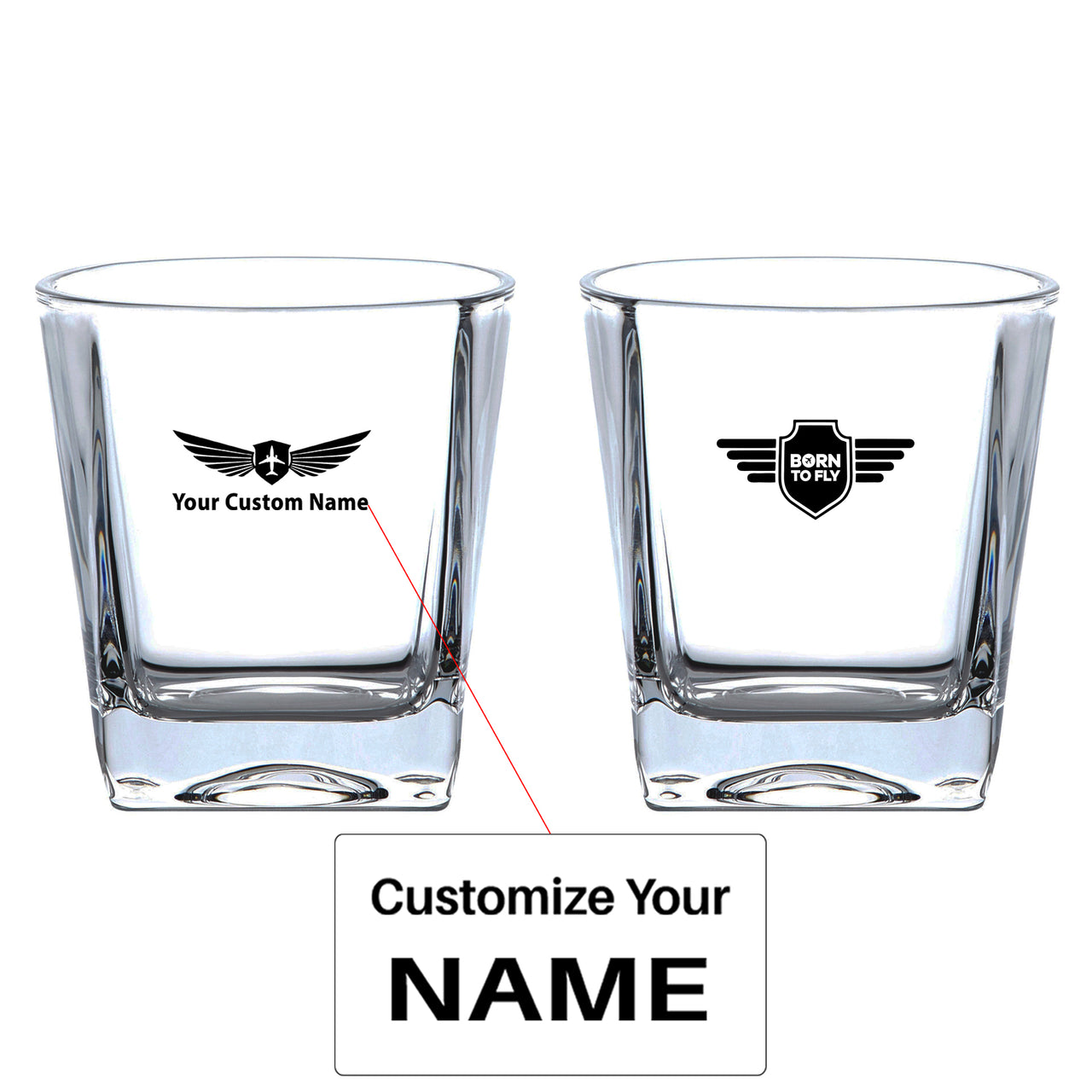 Born To Fly & Badge Designed Whiskey Glass