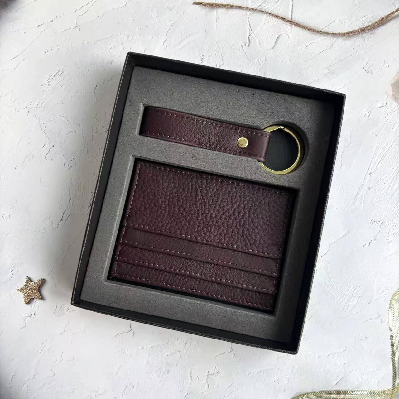 Genuine Leather Cardholder Key Ring Gift Box Set